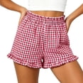 thumbnail image 3 of Cutuoiiu Women's High Waist Gingham Shorts Elastic Ruffled Waist with Ruffle Hem, Casual Summer Beach Shorts with Pockets, 3 of 6
