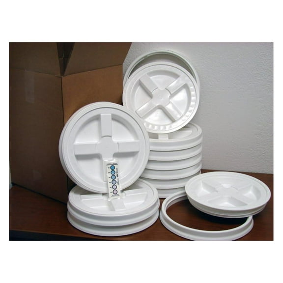 Seal Lid, White, 12 Pack - New! - Boxed! - 5 Gallon Bucket Lids (Fits 3.5, 5, 6, 7 Gal.) Storage Container Lid