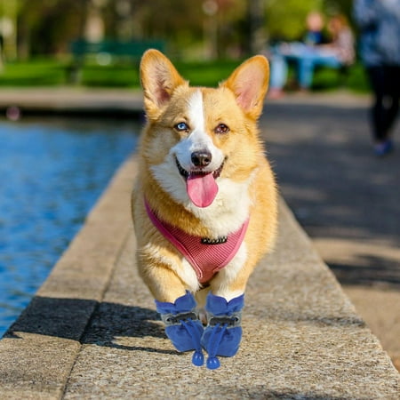 FELTECHELECTR 4 Pcs Dog Shoes for Hot Pavement Waterproof Boots Blue
