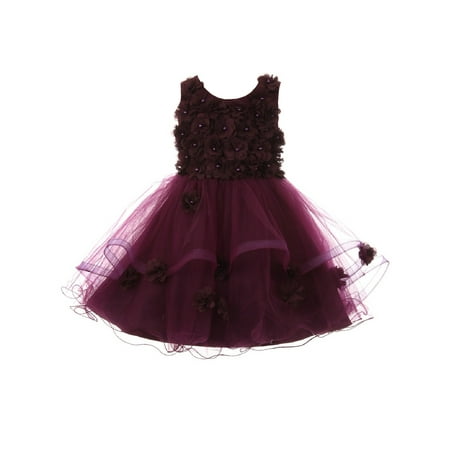 Girls Purple 3D Floral Sequin Wired Tulle Skirt Junior Bridesmaid Dress ...