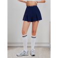 thumbnail image 5 of Womens Letter Printed Waist Pleated Athletic Shorts Navy Blue S, 5 of 7