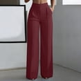 thumbnail image 5 of Npasoilc High Waist Elastic Wide Leg Pants for Women Straight Pleated Casual Trousers with Pockets,Wine, 5 of 9