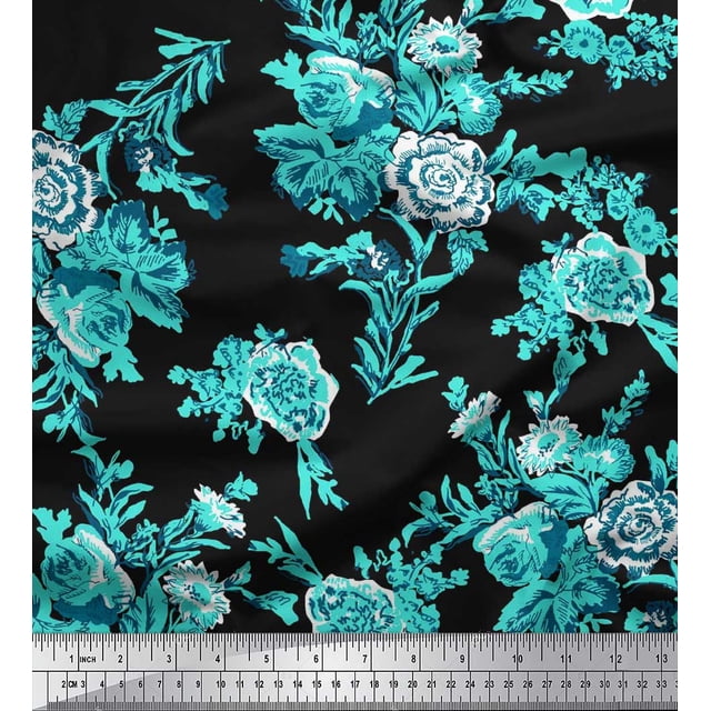 Soimoi Georgette Viscose Feuilles & Tissu Imprimé Artistique Floral 1 Yard 42 Inch Wide