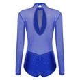 thumbnail image 5 of TiaoBug Women's Gymnastics Leotard Ballet Dance Top Long Sleeve Rhinestones Mesh Figure Ice Skating Bodysuit Royal Blue M, 5 of 7