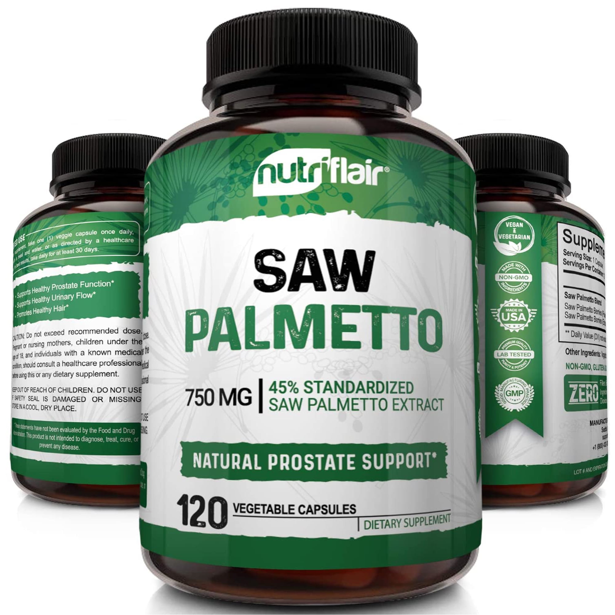 NutriFlair Saw Palmetto Supplement Natural Prostate Health Support 120 Vegetable Capsules