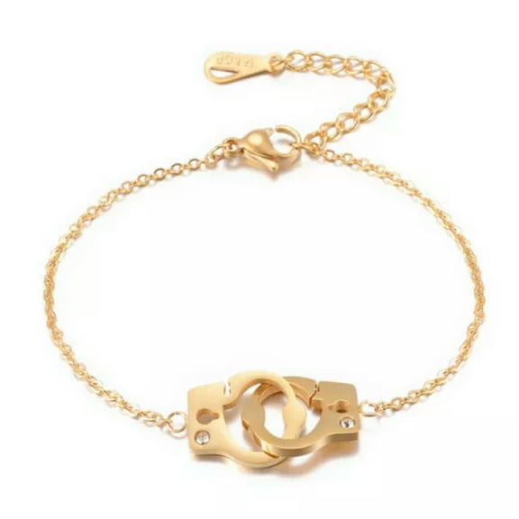 EOEMY Stainless Steel Link Bracelet Rhinestone Handcuffs Gold Adjustable Size Z100-Gold