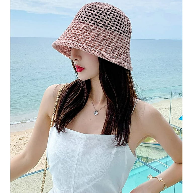 CoCopeaunts Womens Woven Sun Hats Floppy Wide Brim Bucket Hat Hollow  Breathable Foldable Summer Beach Cap Straw Hat 