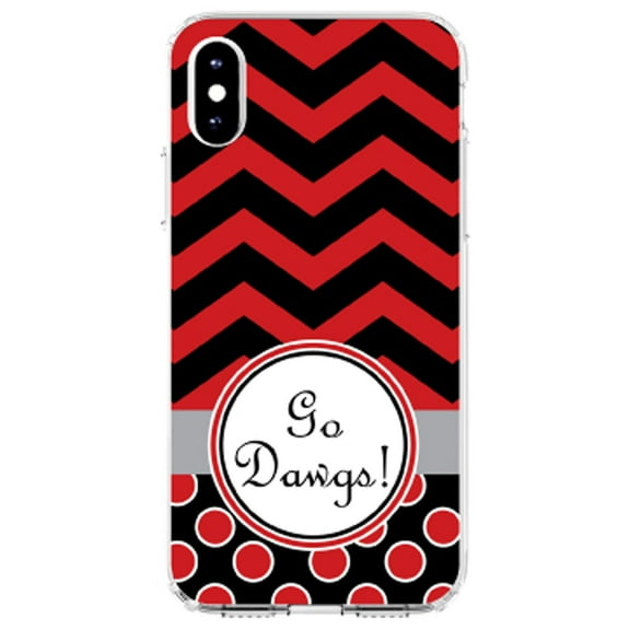 DistinctInk Clear Shockproof Hybrid Case for iPhone XS Max (6.5" Screen) - TPU Bumper, Acrylic Back, Tempered Glass Screen Protector - Red Black Go Dawgs
