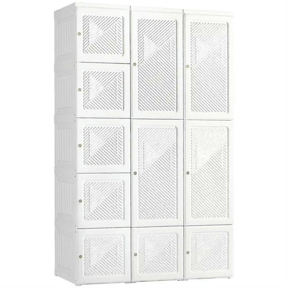 Demi Bonn Portable Floor Cabinet, Folding Bedroom Armoire with 8 Cube Compartments, 2 Hanging Rods and 11 Magnet Doors, Freestanding Clothes Storage Unit, White