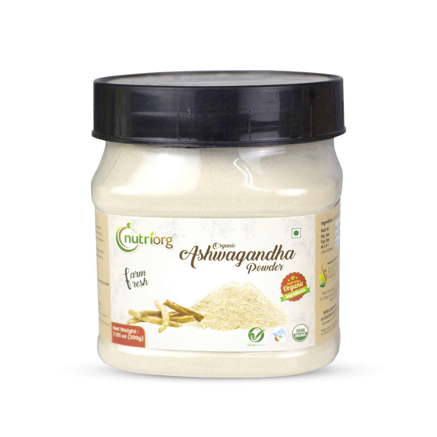 Nutriorg Certified Organic Ashwagandha Powder 200g (7.054lbs)