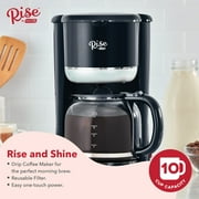 Rise By Dash Drip Coffee Maker, Reusable Mesh Filter Basket, Glass Carafe, 10 Cups - Black