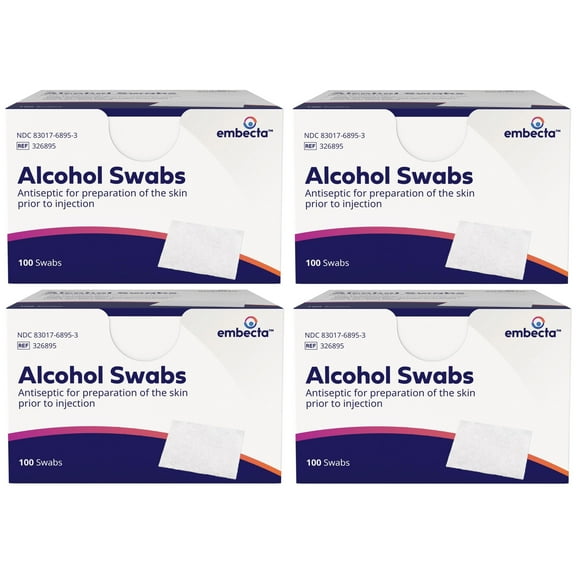Embecta (Formerly BD) Alcohol Prep Pads, 70% Strength Isopropyl Alcohol, Box of 100 Individual Packets - 4-Pack