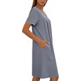 thumbnail image 6 of Women's Front Zipper Housecoat, Short Sleeve Pleated Duster Robe, Loose Fit Casual Nightgown Loungewear with Pockets, 6 of 7