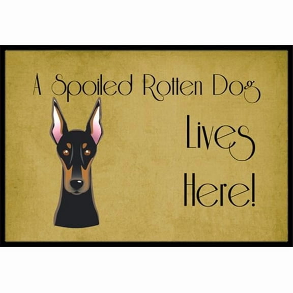 Caroline's Treasures BB1493MAT Doberman Spoiled Dog Lives Here Door Mat, Indoor Rug or Outdoor Welcome Mat 18x27 Doormat