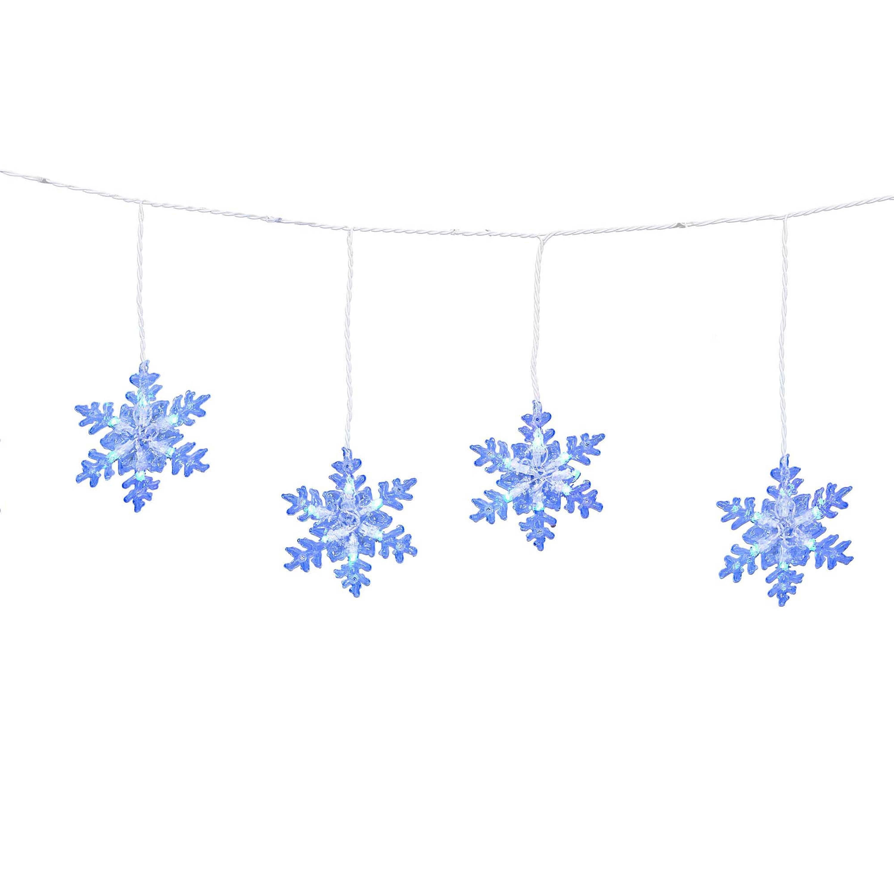 Indoor/Outdoor 8-Count LED 8-Function Snowflake Christmas Icicle Lights, Cool White and Blue, White Wire, 9', by Holiday Time