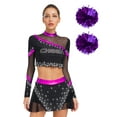 thumbnail image 1 of Moggemol Womens 3Pcs Cheer Leader Outfits School Cheerleading Uniform Set Purple S, 1 of 5