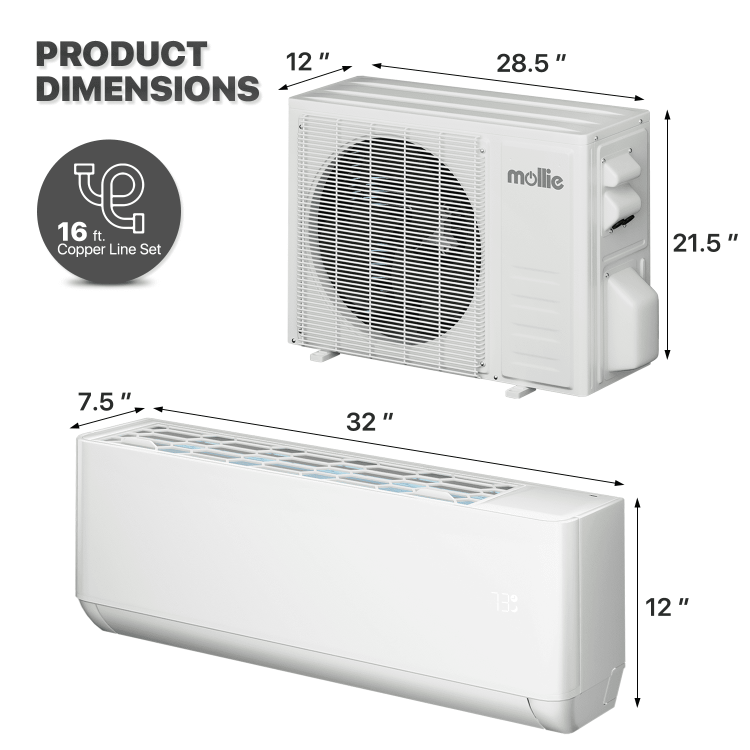 mollie 9,000 BTU 23 SEER2 Ductless Mini-Split Heat Pump Air Conditioner, Cools Up to 400 Sq.Ft., 115V WIFI AC Unit with Pre-Charged Condenser, 4-in-1 Filter & Remote Control