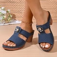 thumbnail image 2 of Slides for Women Chunky Heeled Mule Sandals Bohemia Flower Slip on Dress Shoes Nonslip Casual Summer Slippers Navy Size 9.5, 2 of 8