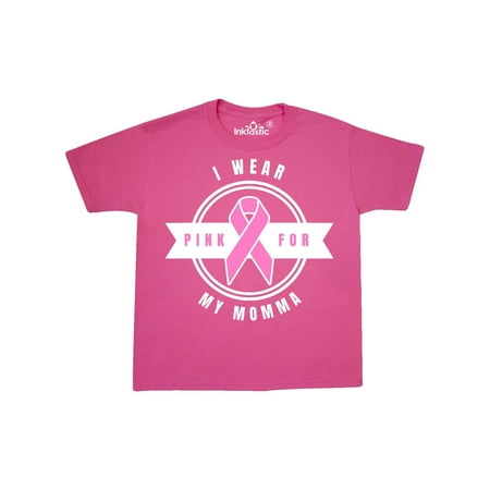 - I Wear Pink For Momma Badge Breast Cancer Awareness Youth T-Shirt
