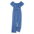 thumbnail image 4 of Franhais Women Plus Size Denim Off Shoulder Rompers Ruffle Slash Neck Drawstring Jumpsuits, 4 of 8