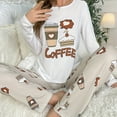 thumbnail image 5 of Trendfront Womens Relaxed 2 Piece Pajama Set Crewneck Long Sleeve Top Elastic Waist Full Length Printed Pants Coffee Cup Graphic Sleepwear Loungewear, 5 of 7