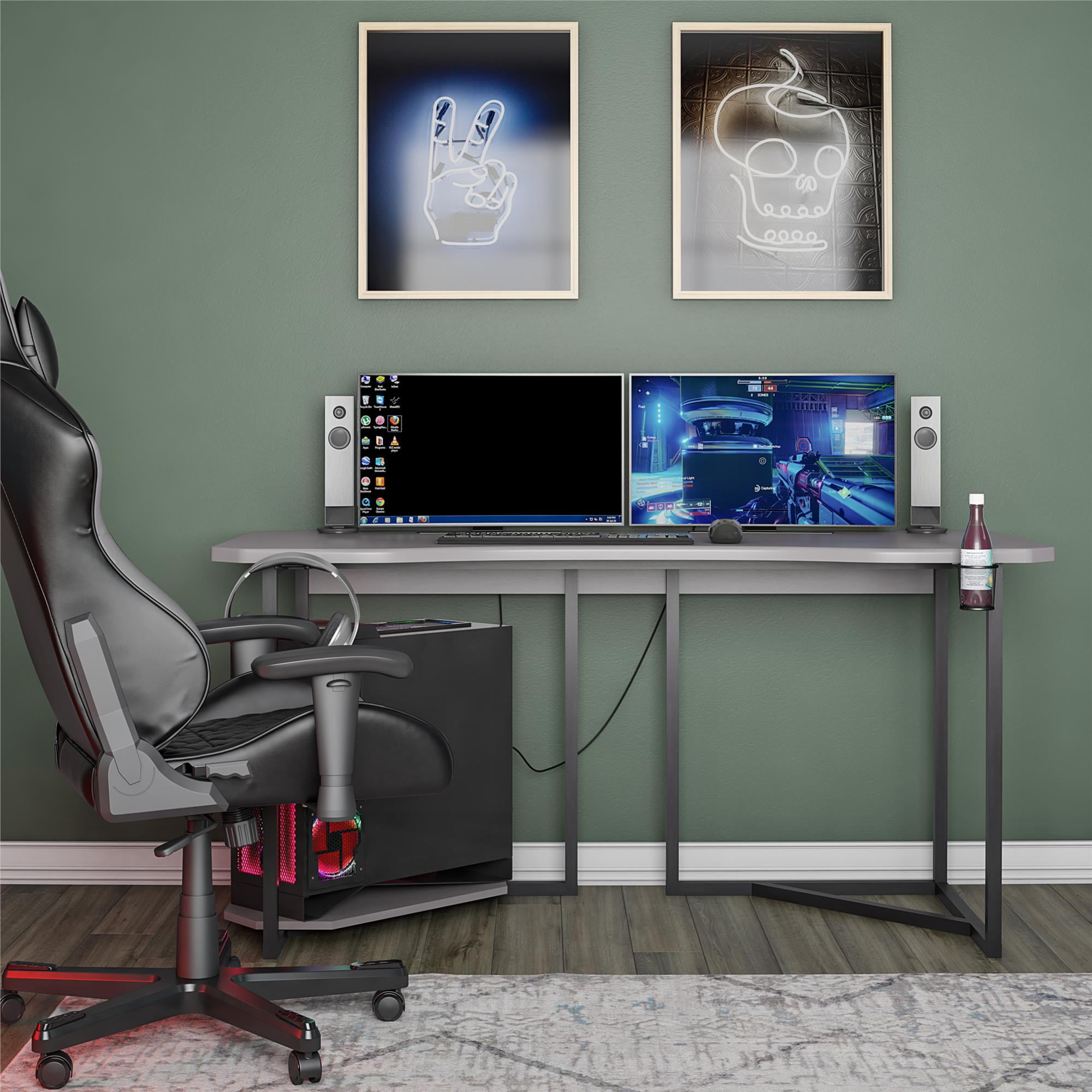 NTense Network Gaming Desk with CPU Stand, Gray