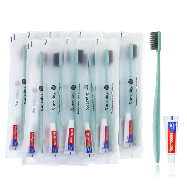 Cepillos de dientes desechables Xuezoioy con pasta de dientes, paquete de 60