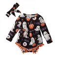thumbnail image 1 of Mignon Bébé Fille Manches Longues Citrouille Romper Body avec Pompon + Bandeau Halloween Tenue, 1 of 6