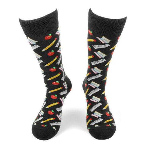 Urban-Peacock Men's Novelty Fun Crew Socks for Dress or Casual - School Supplies - Black