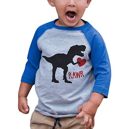 

7 ate 9 Apparel Kids Dinosaur Happy Valentine s Day Blue Raglan