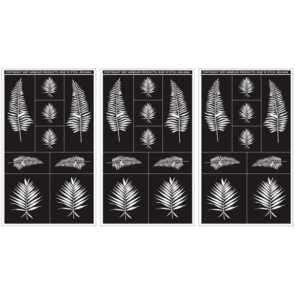 "Run 'N' Etch Designer Stencils 5""X8"" 3/Pkg-Fern Designs"