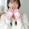 thumbnail image 1 of Guantes de punto para escribir al aire libre con dos dedos abiertos y pantalla táctil de jacquard cálidos para invierno con estampado de esquinas de oso y medio dedo, 1 of 5