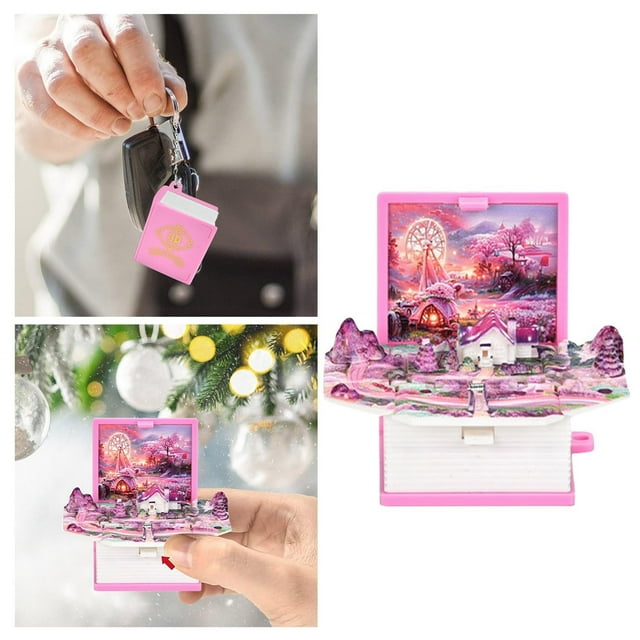 Riforla 3D Book Keychain | 3D Keychain | Folding Coffee Book Keychain. Three Dimensionality 3D Book Keychain. 3D Keychain. Arts & Crafts & DIY Toys Pink