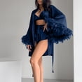 thumbnail image 2 of GZMOALH Women's Satin 3 Piece Pajama Set with Feather Trim Robe, Bralette Top and Matching Shorts, 2 of 9