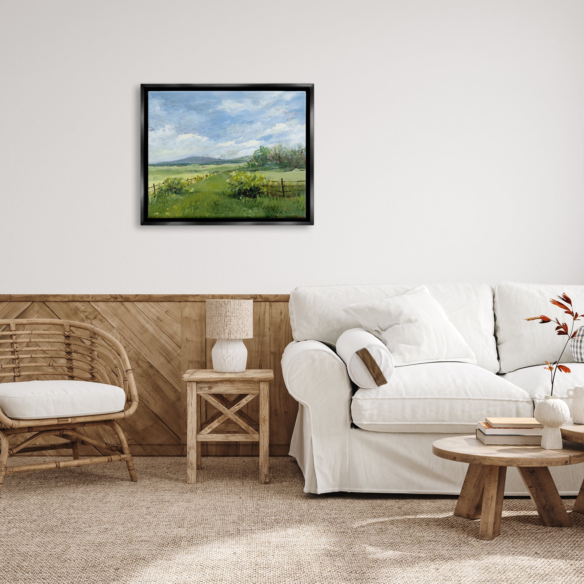 Stupell Industries Countryside Landscape Painting Nature Painting Black Floater Framed Art Print Wall Art, 31 x 25