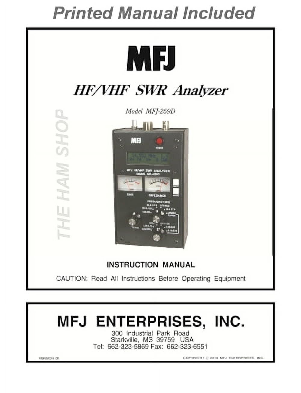 MFJ-259D SWR ANALYZER, HF/VHF -- New Version Of The MFJ-259C