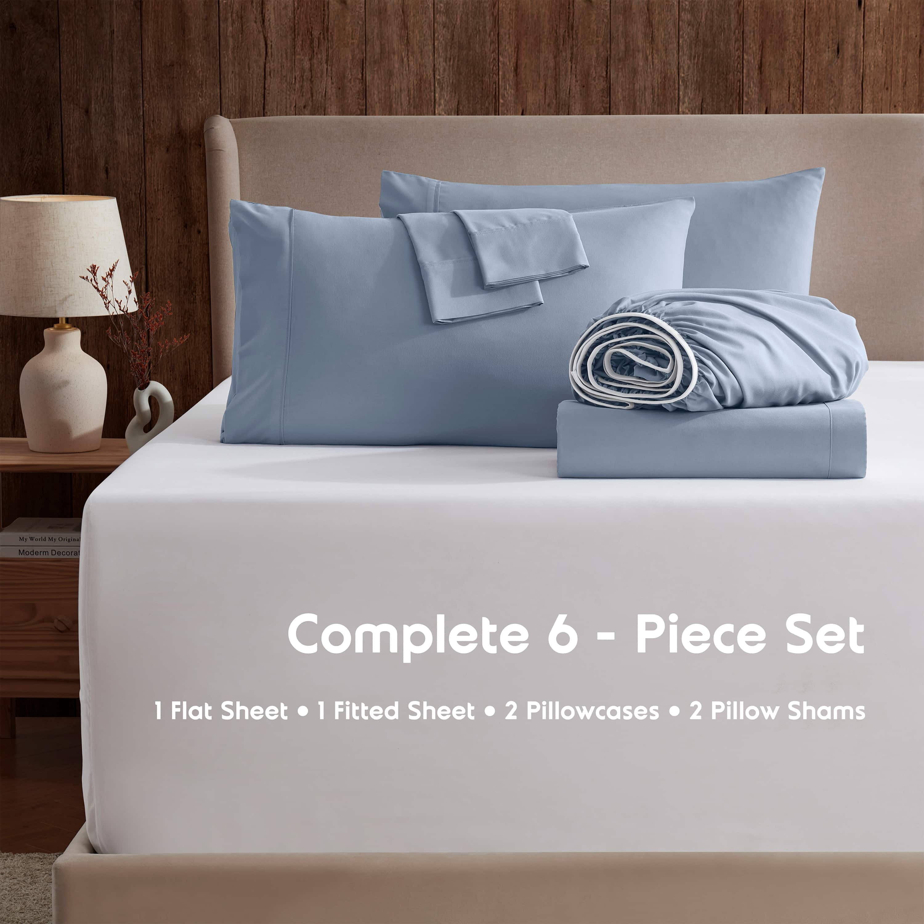 LammaLoe Extra Deep Pocket Full Size Sheets set, Fits 18"-24" Mattress, 6 Piece Soft Microfiber Bed Sheet Sets, Stone Blue