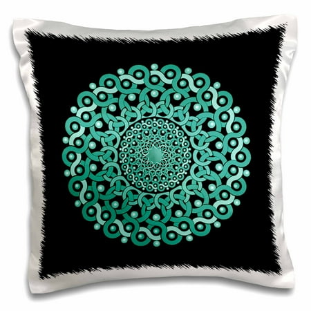Pillow Tea (3dRose Aqua and teal green fantasy swirly vintage mandala on black background - Pillow Case, 16 by)