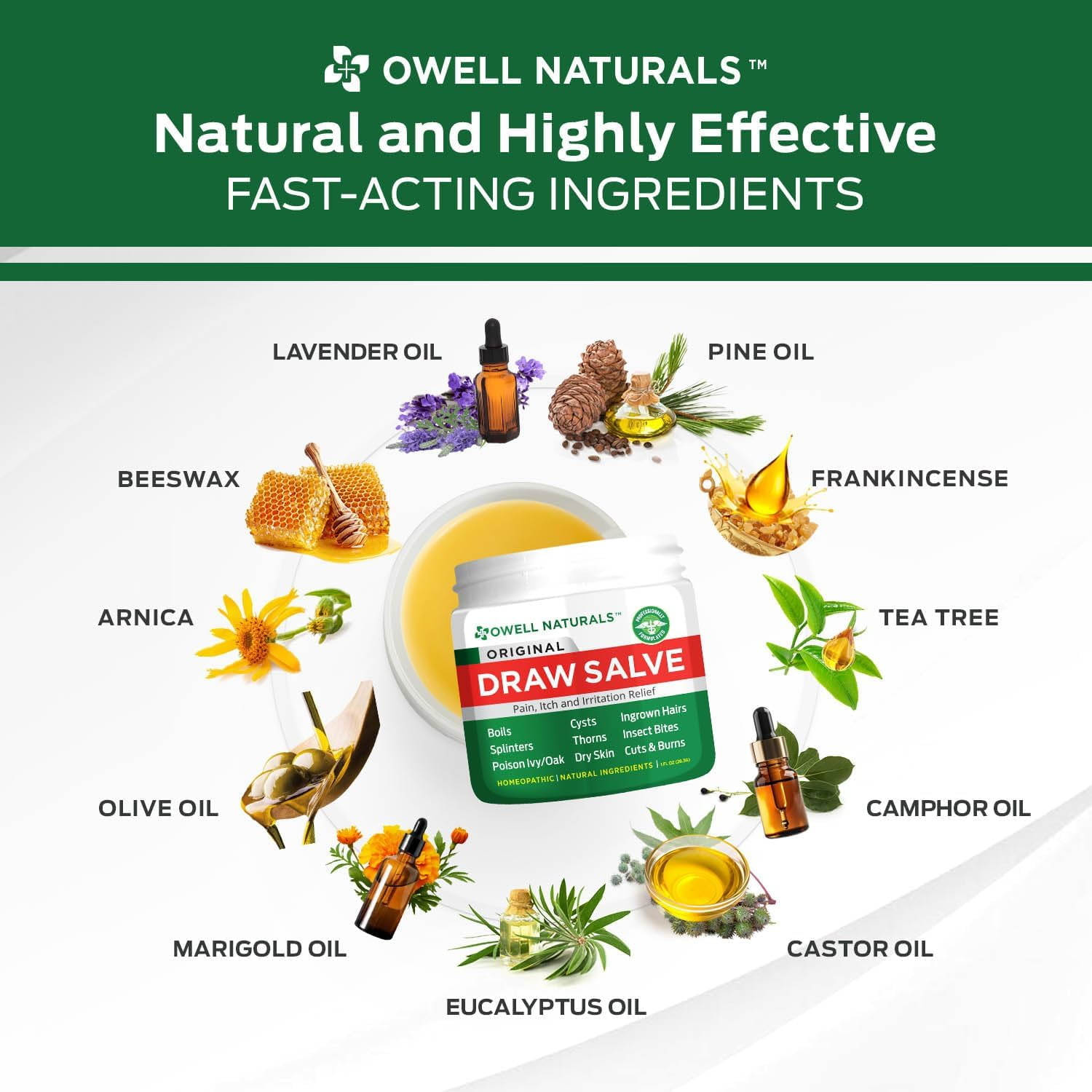 Owell Naturals Salve Drawing Ointment 1oz – Drawing Salve & First Aid Ointment for Burns, Ingrown Hair, Skin Irritations, Honey Lavender