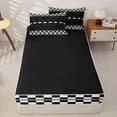 thumbnail image 4 of Castle Fairy Race Checkered Pattern Zipper Twin Comforter Sets with Fitted Sheet and 2 Pillowcases,Minimalist Track Print Zipper Bedding Set,Black White,4-Piece,Black Reversible, 4 of 6