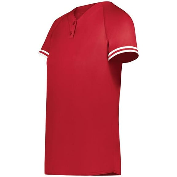 Augusta Sportswear 6917.408.2XL Ladies Cutter Plus Henley Jersey, Scarlet & White - 2XL