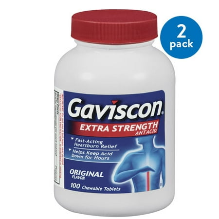 Flavor 30 Chewable Tablets (2 Pack) Gaviscon Extra Strength Chewable Antacid Tablets, Original Flavor, 100 Ct ()