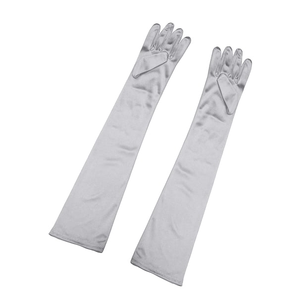 Guantes largos para mujer de los años 20, manoplas de dedo completo para fiesta de noche, elegante guante de ópera Plata One Size
