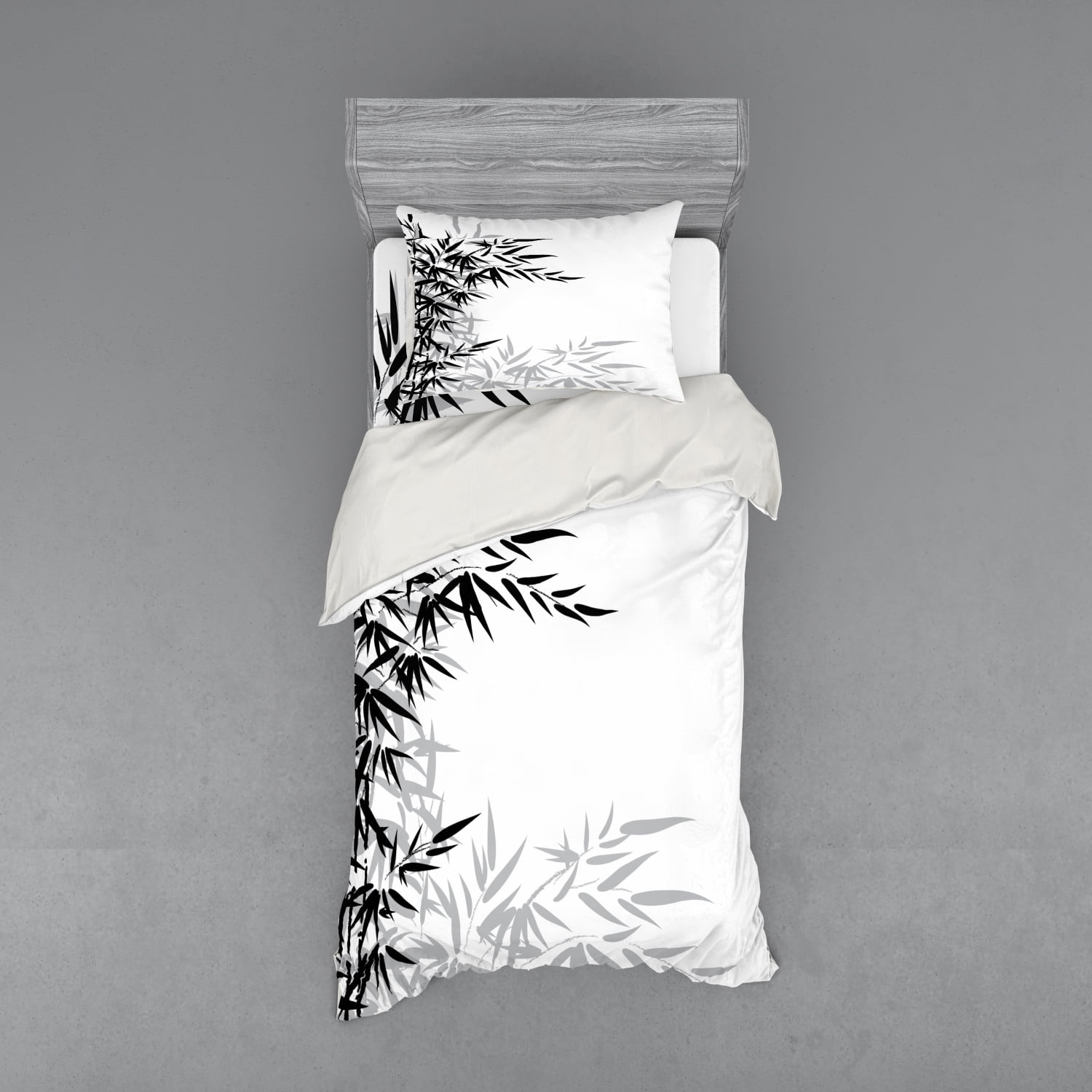 Bamboo Duvet Cover Set, Bamboo Leaves on Clear Simple Background