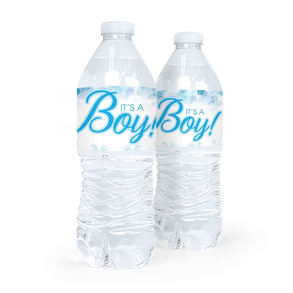 25 Baby Boy Shower Birthday Party Water Bottle Labels 8x2 wrap around 