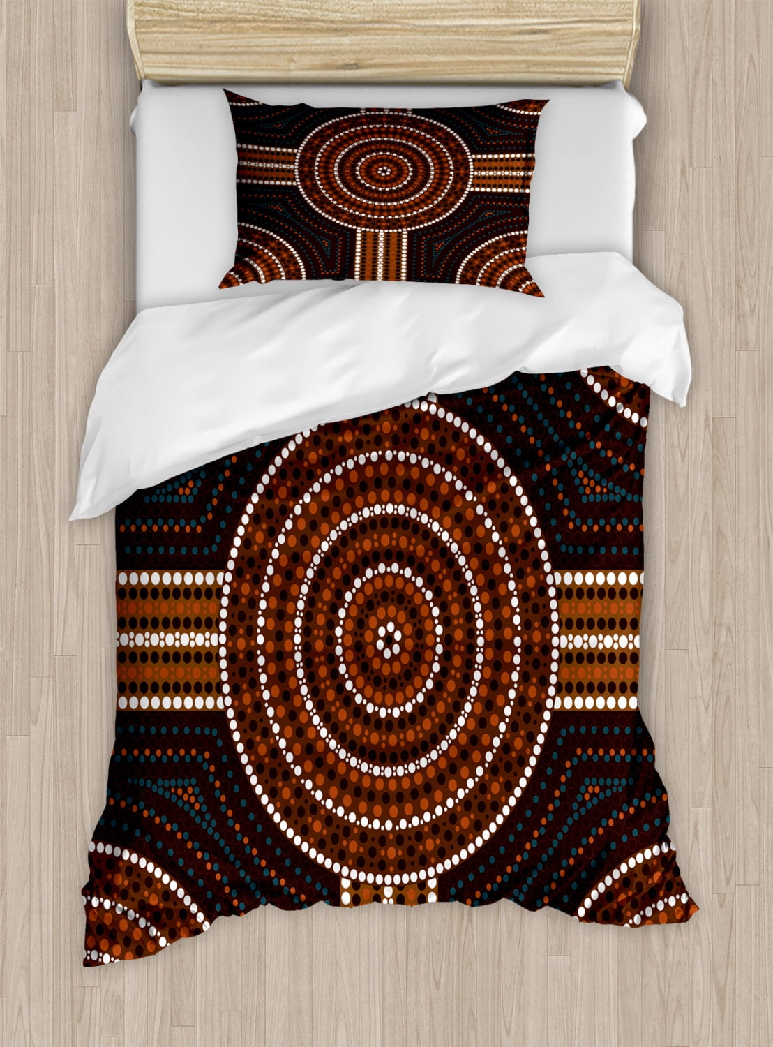 Tribal Duvet Cover Set Twin Size, Traditional Aboriginal Pattern Pebble