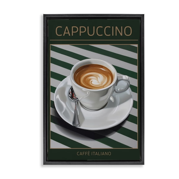 Stupell Industries Cappuccino Coffee over Stripes Black Framed Floater Canvas Wall Art, design by Andreas Magnusson