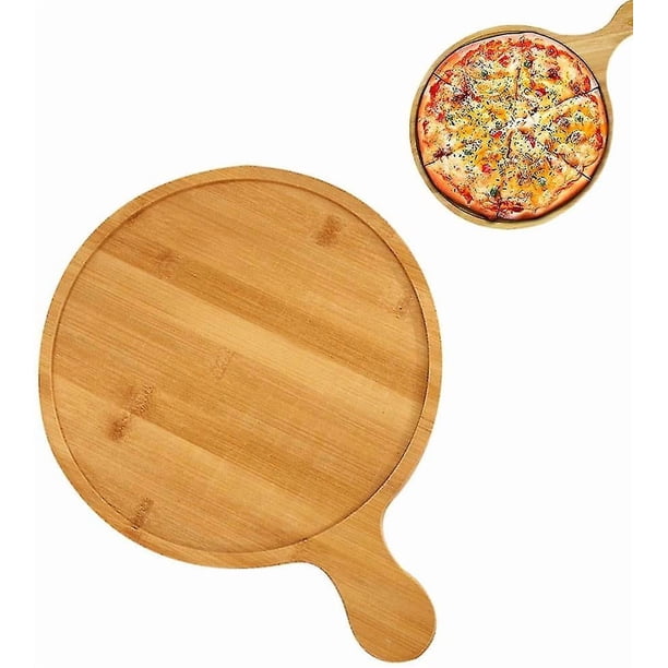 Bamboo Pizza Board, Pizza Tray, Round Pizza Dish, Pizza Tray with Handle, Used for Baking Pizza, Bread, Cutting Fruit, Vegetable, Cheese