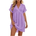 thumbnail image 4 of XuJwPNcy Womens Summer Dresses V Neck Short Sleeve Tshirt Dress Flowy Knee Length Beach Dresses Travel Vacation Outfits, 4 of 7