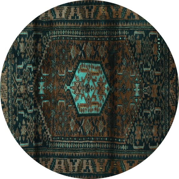 Ahgly Company Machine Washable Indoor Round Persian Turquoise Blue Traditional Area Rugs, 5' Round